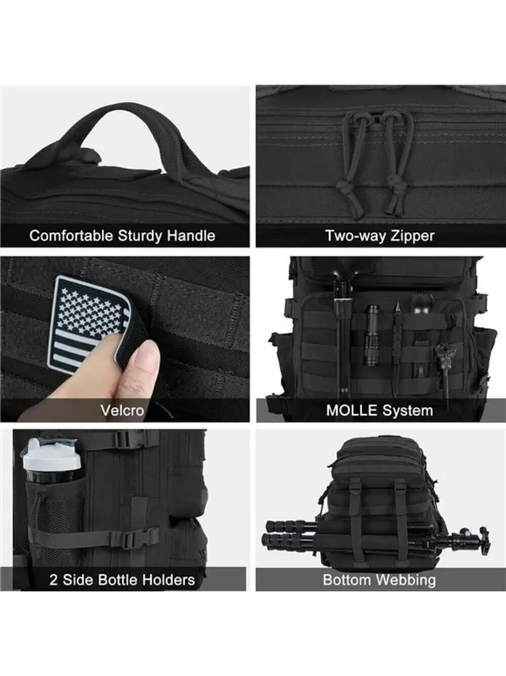Tactical Military Backpack 50L Black Molle Hiking Bug Out Bag for Men Heavy Duty